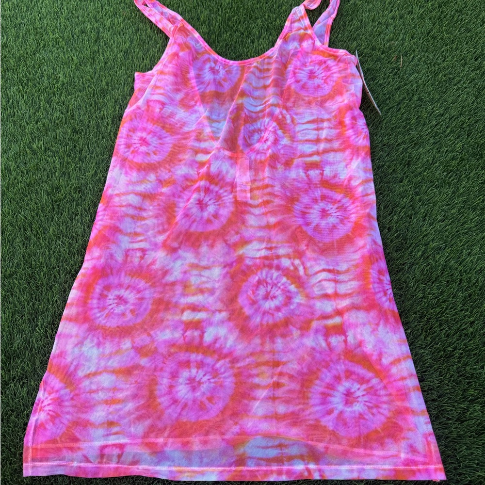 NWT Bright Pink Orange Tie-Dye Slip Dress Swim Cover up by Sun Dazed